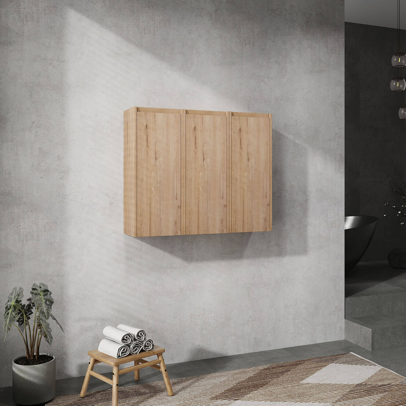 side view of 36 inch White Oak Bathroom Wall Cabinet