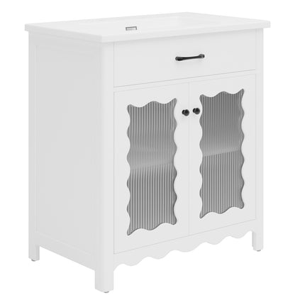 side view of bathroom vanity with curved edges