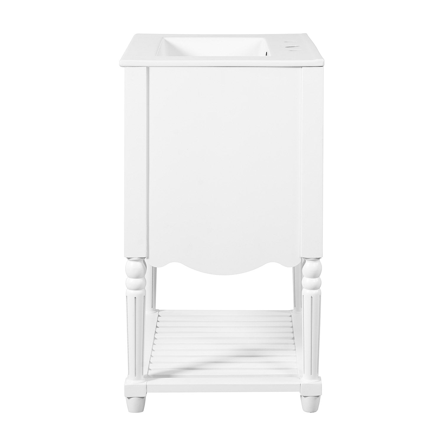 side view of compact bathroom vanity