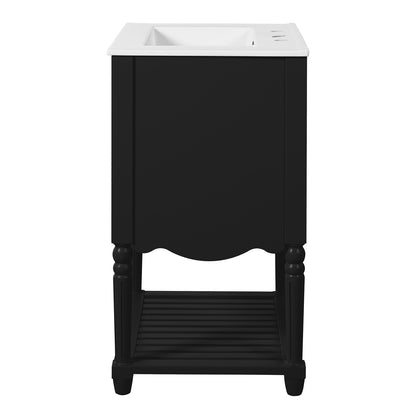 side view of compact black bathroom vanity
