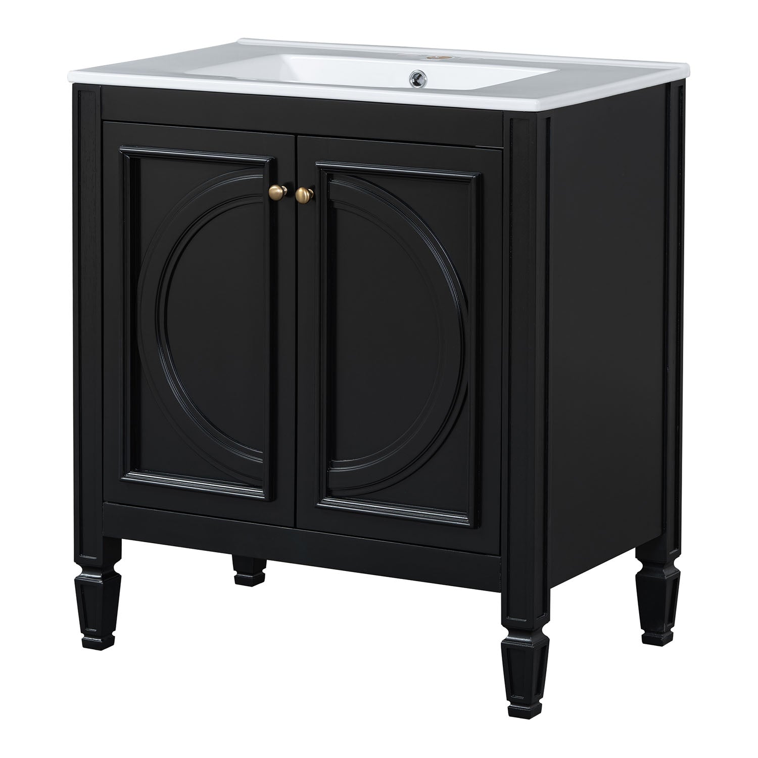 side view of freestanding black bathroom vanity cabinet