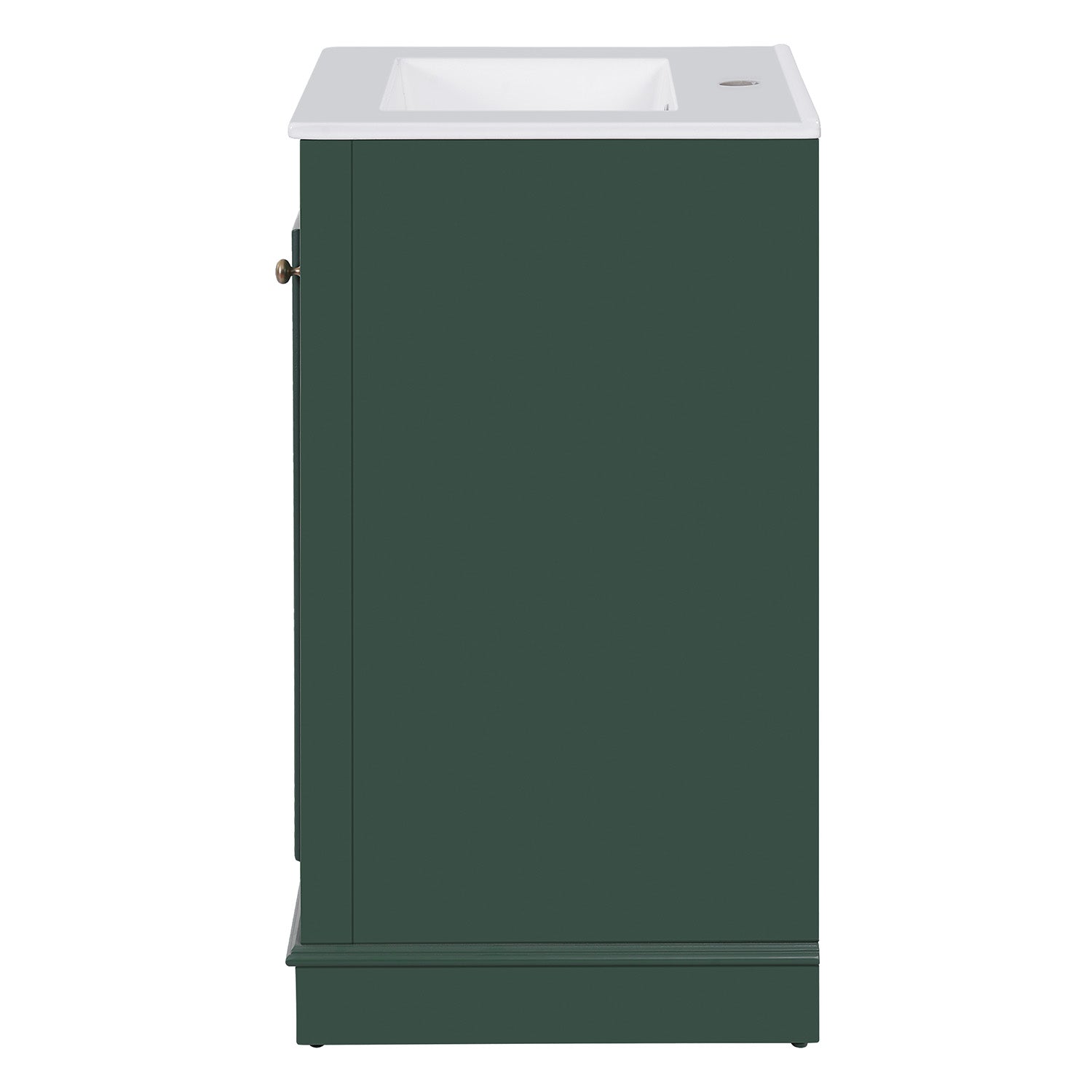 side view of green bathroom vanity