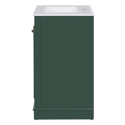 side view of green bathroom vanity