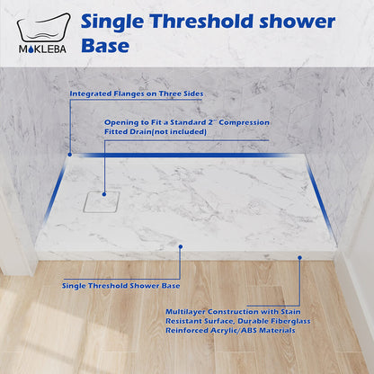 single threshold shower base with modern alcove bathroom design