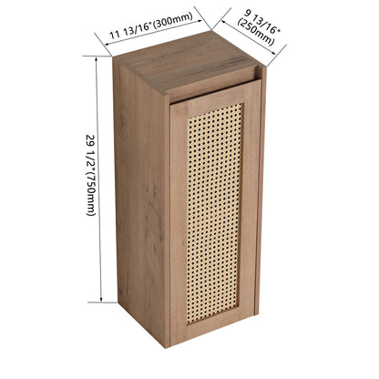 size of 12 inch White Oak Bathroom Wall Cabinet with Rattan Door and Shelves