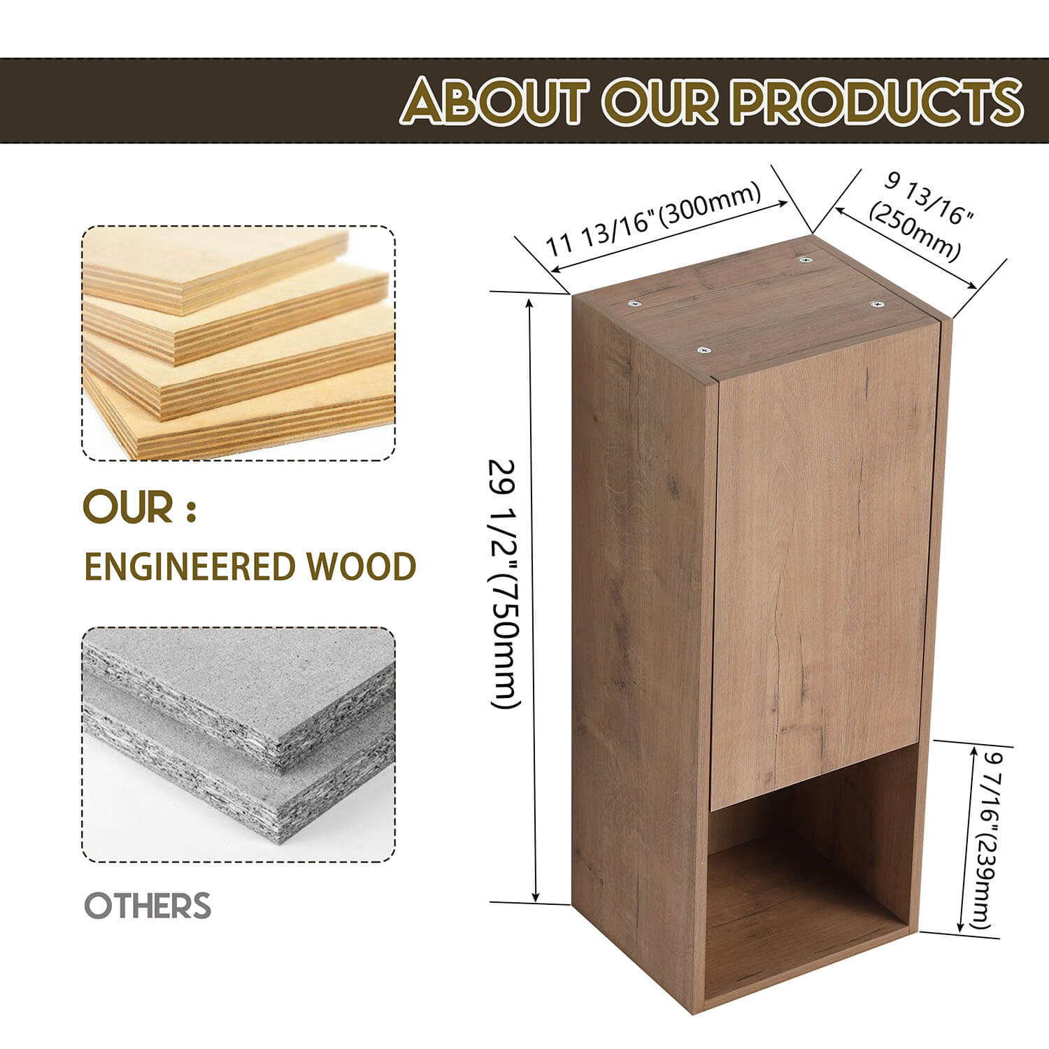 size of 12 inch White Oak Bathroom Wall Cabinet with Soft-Closing Door and Open Shelf