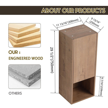 size of 12 inch White Oak Bathroom Wall Cabinet with Soft-Closing Door and Open Shelf