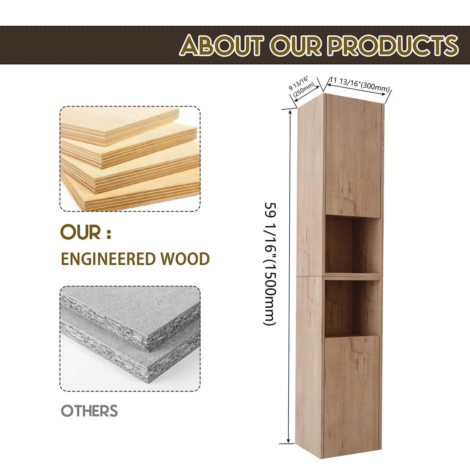 size of 24-inch White Oak Bathroom Wall Cabinet with Soft Close Doors and Open Shelves