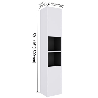 size of 24 inch White Bathroom Wall Cabinet with Soft Close Doors and Open Shelves