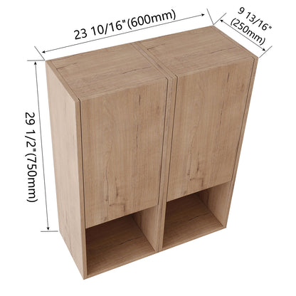 size of 24 inch White Oak Bathroom Wall Cabinet with Soft Close Doors and Open Shelves