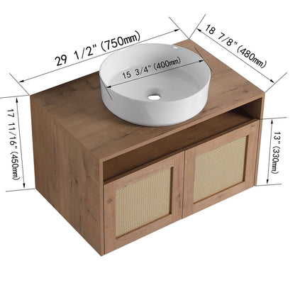 size of 30 inch White Oak Floating Vanity