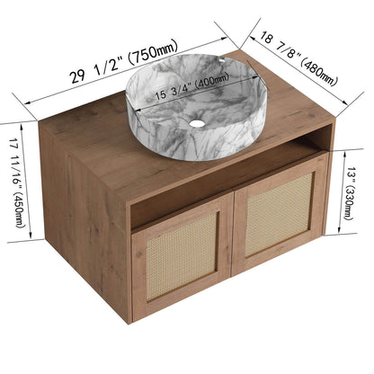size of 30 inch White Oak Floating Vanity