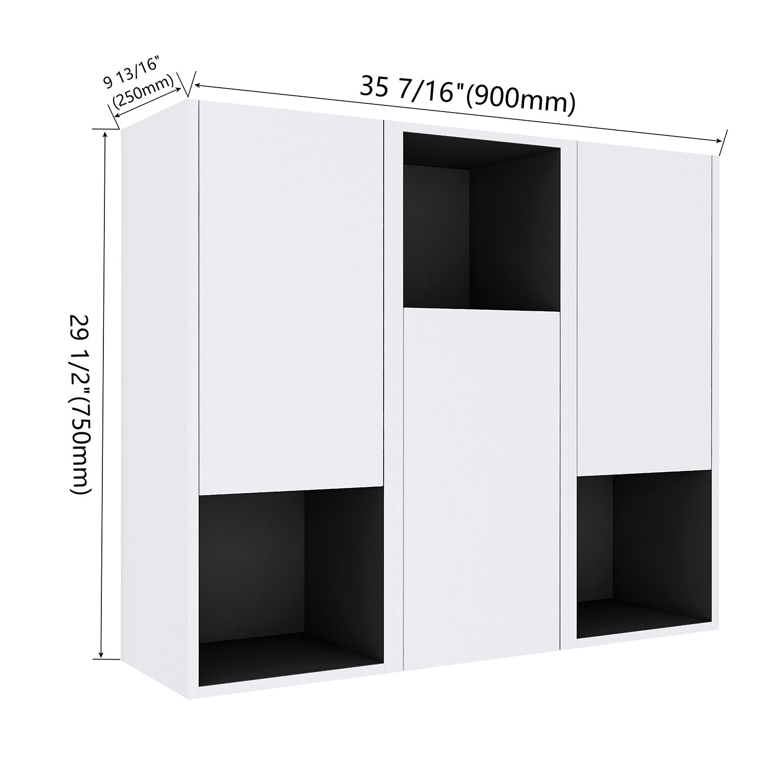 size of 36 inch White Bathroom Wall Cabinet with Soft Close Doors and Open Shelves