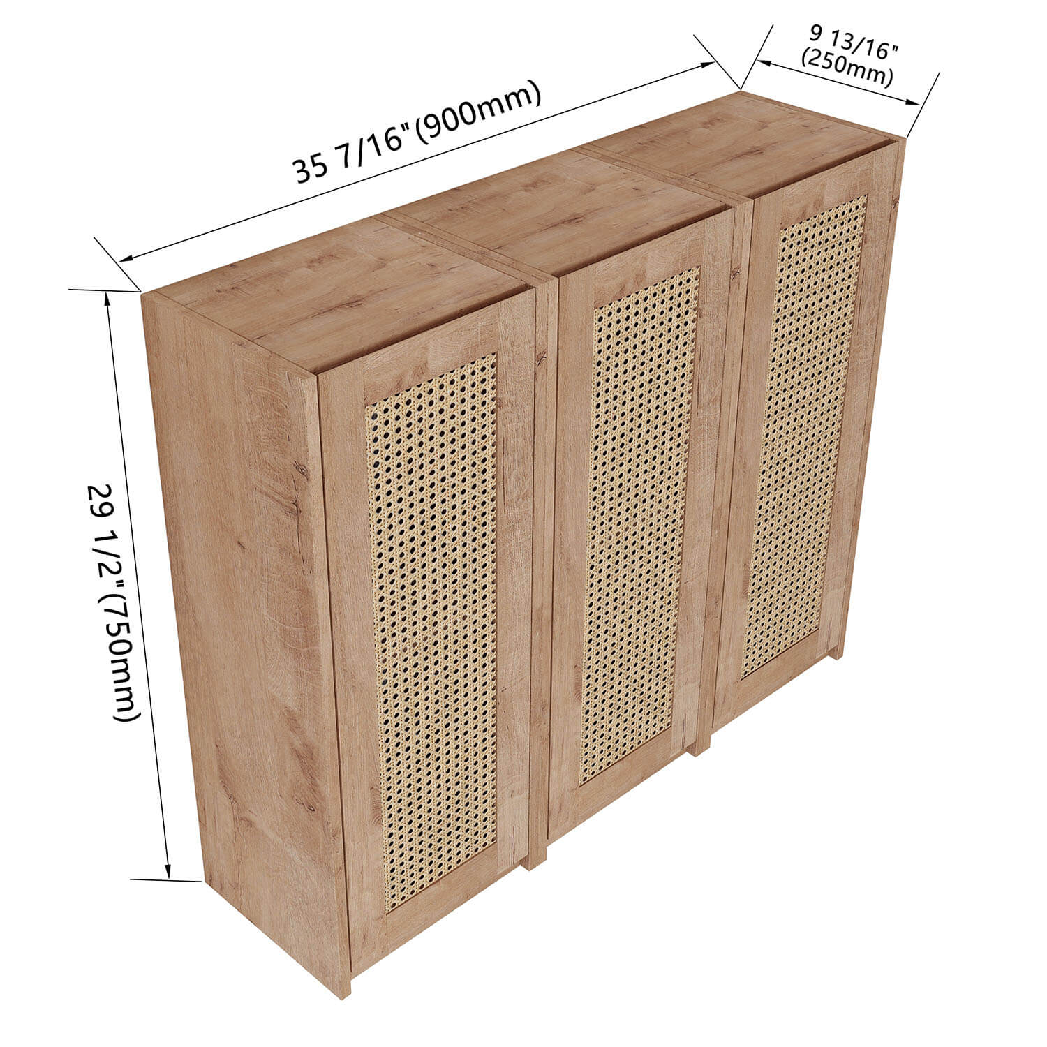 size of 36 inch White Oak Bathroom Wall Cabinet with Rattan Door and Shelves