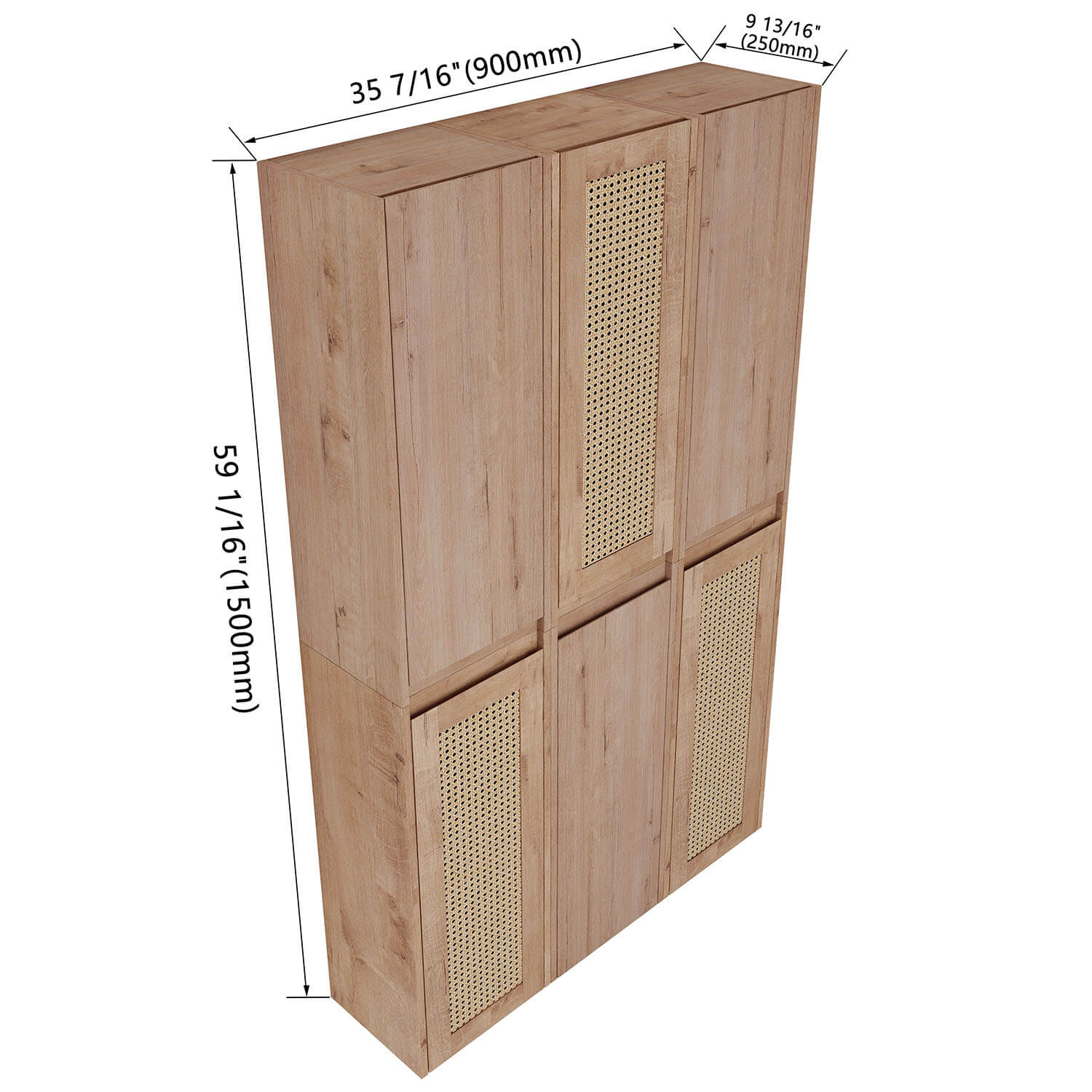 size of 36 inch White Oak Bathroom Wall Cabinet with Six Doors and Shelves