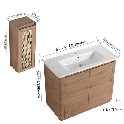 size of 40 inch Freestanding Bathroom Vanity with White Ceramic Sink and 12 inch Wall-Mounted Cabinet