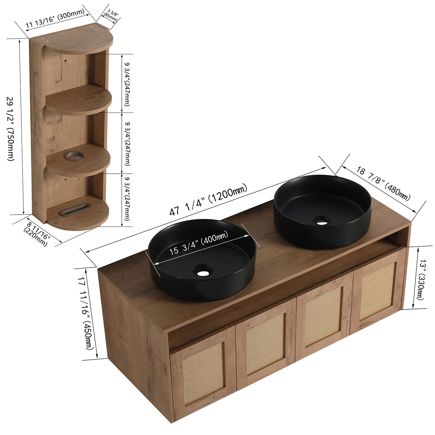 size of 48 inch Bathroom Vanity