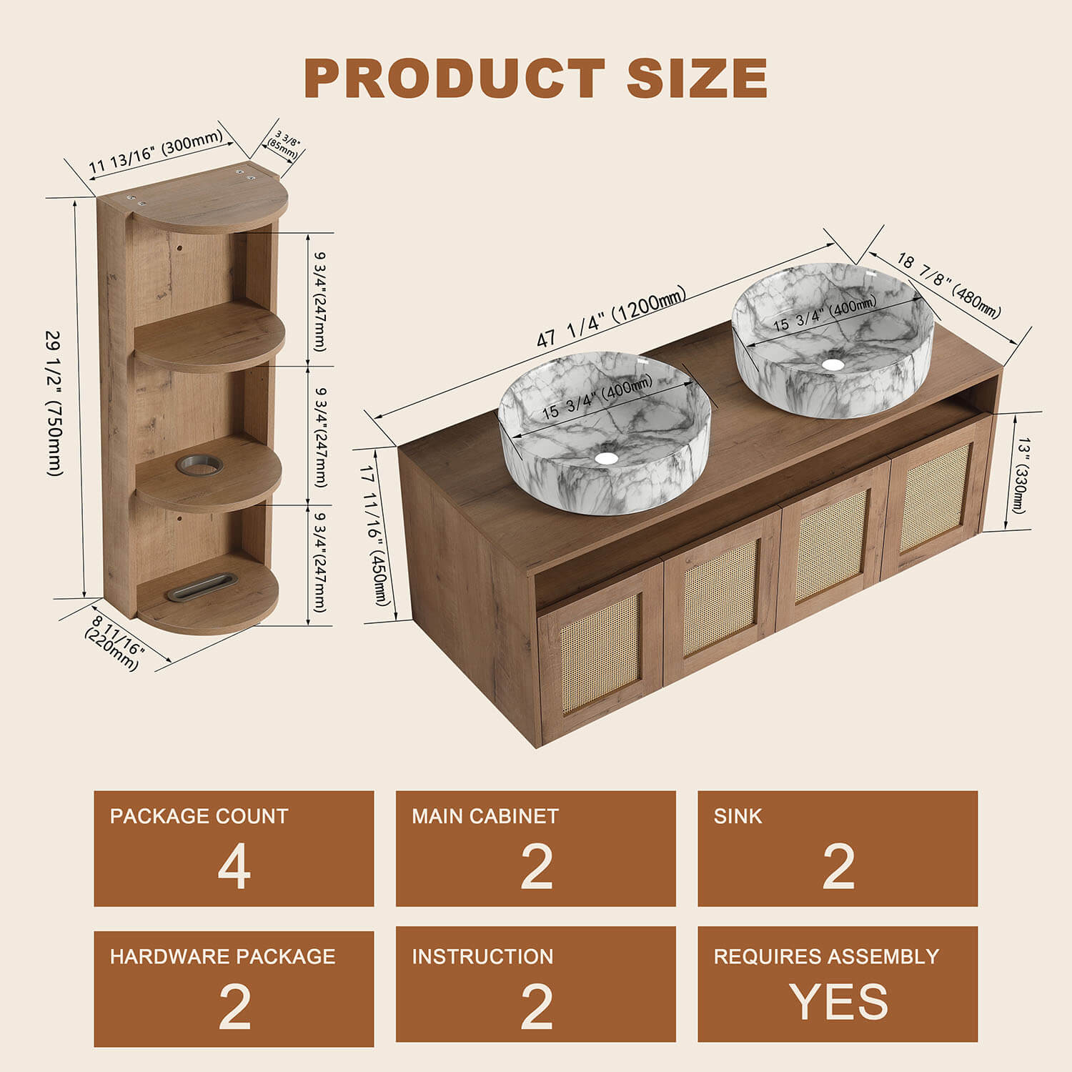 size of 48 inch Floating Vanity