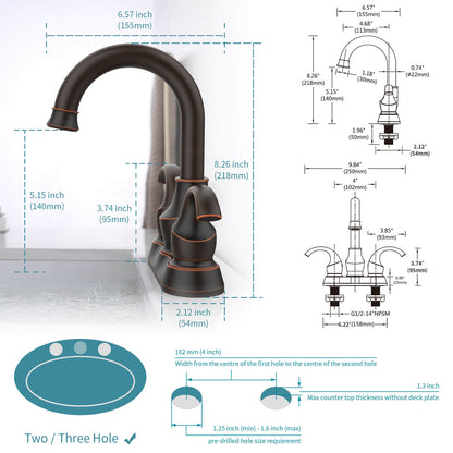 size of 4 Inch 2 Handle Oil Rubbed Bronze Bathroom Faucet