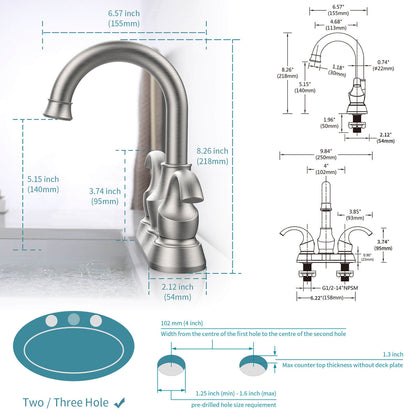 size of 4 Inch Brushed Nickel 3 Hole Bathroom Sink Faucet with pop up drain