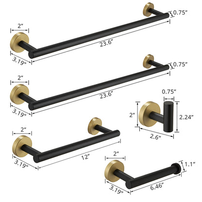 size of 5-Piece Black &amp; Gold Wall-Mounted Bathroom Hardware Set