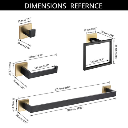 size of 5-Piece Black and Gold Stainless Steel Bathroom Hardware Set