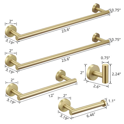 size of 5-Piece Brushed Gold Wall-Mounted Bathroom Hardware Set