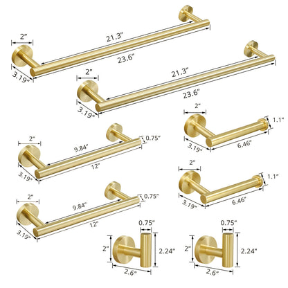 size of 8-Piece Stainless Steel Brushed Gold Bathroom Hardware Set