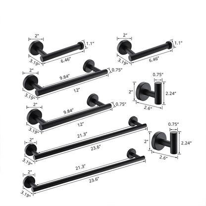 size of 8-Piece Stainless Steel Matte Black Bathroom Hardware Set