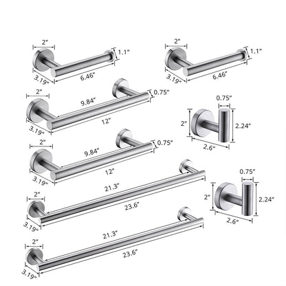 size of 8-piece Stainless Steel Brushed Nickel Bathroom Hardware set 