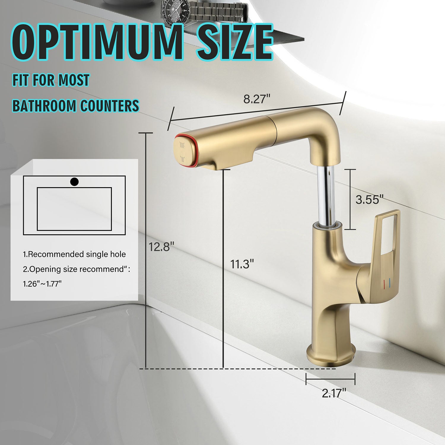 size of Brushed Gold Single Handle Bathroom Faucet
