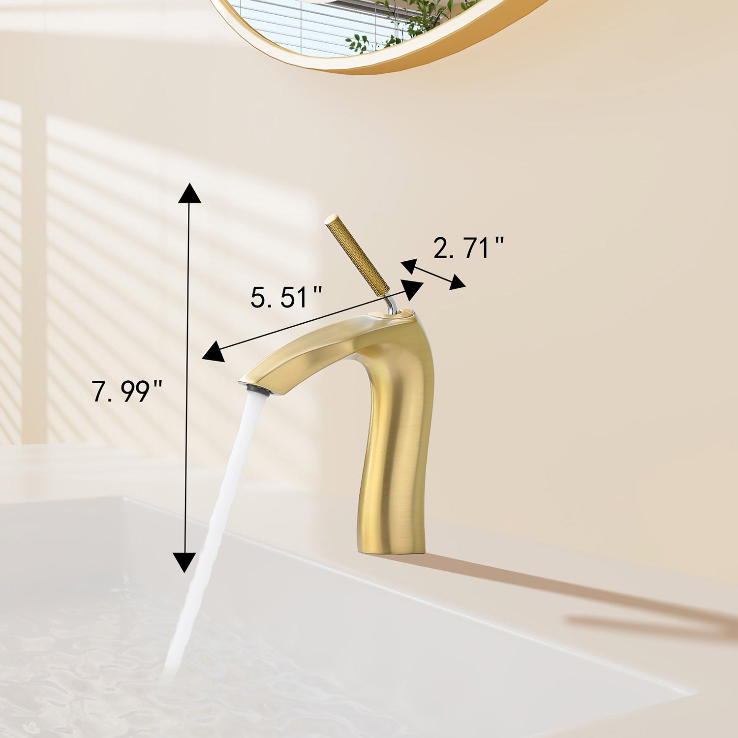 size of Brushed Gold Single Hole Bathroom Faucet Brass with Slim Single Handle and Aerator