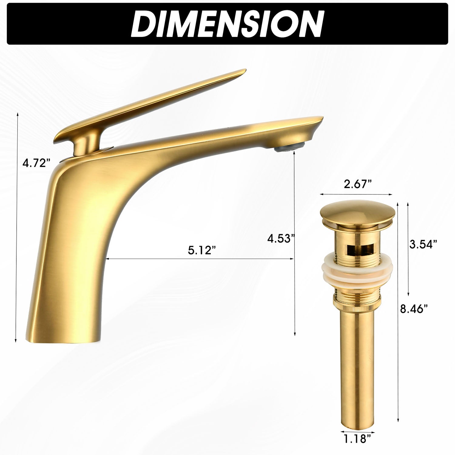 size of Brushed Gold Single Hole Bathroom Sink Faucet and Pop-Up Drain