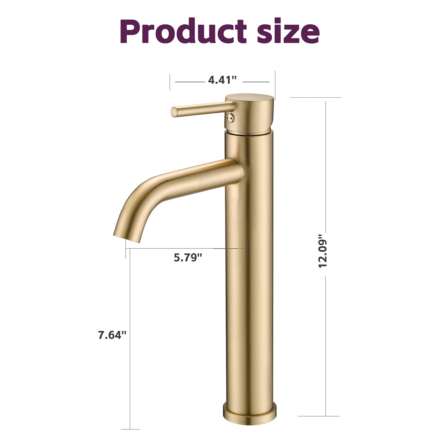 size of Brushed Gold Tall single handle Bathroom Faucet