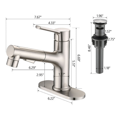 size of Brushed Nickel Pull-Down Bathroom Faucet and drain