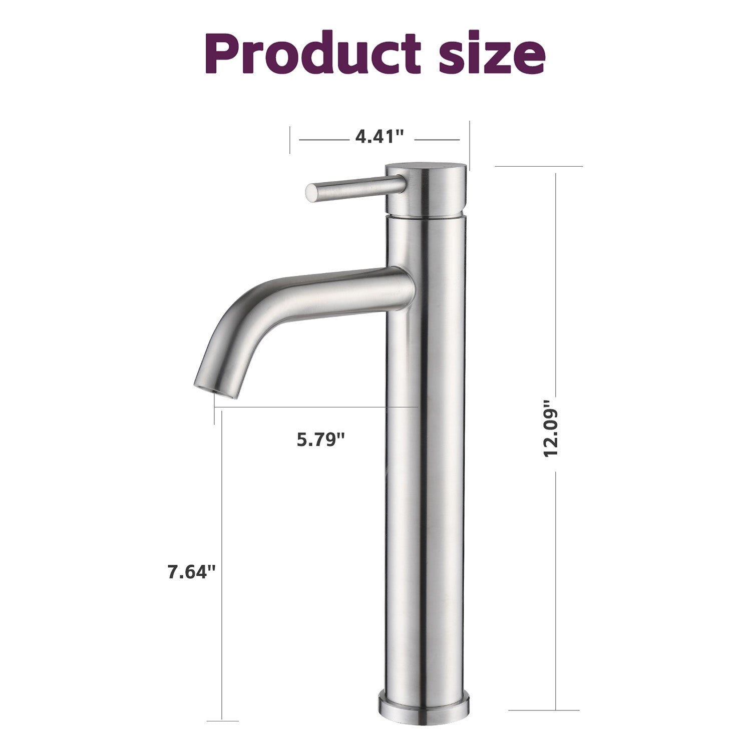 size of Brushed Nickel Tall Single Hole Bathroom Faucet