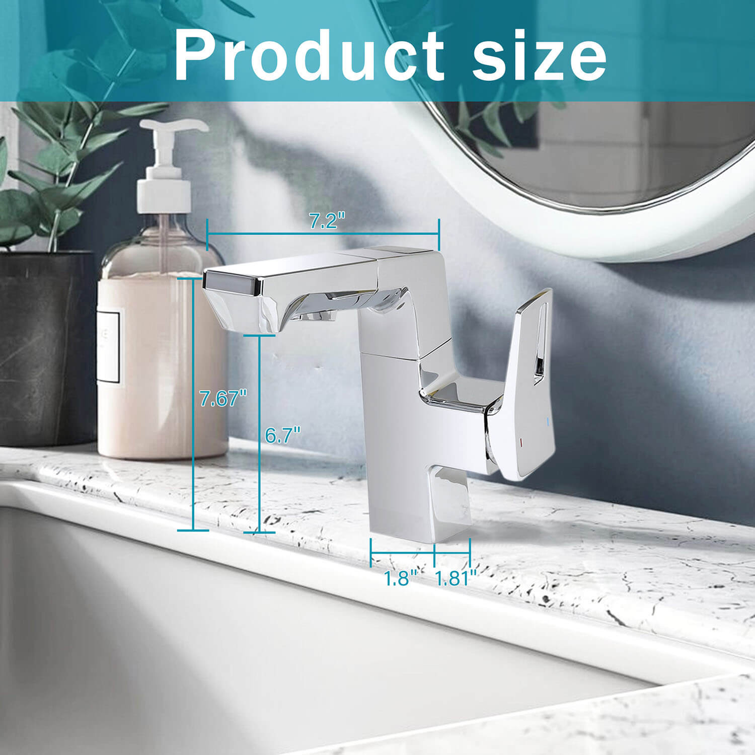 size of Chrome pull-down single hole Bathroom Faucet