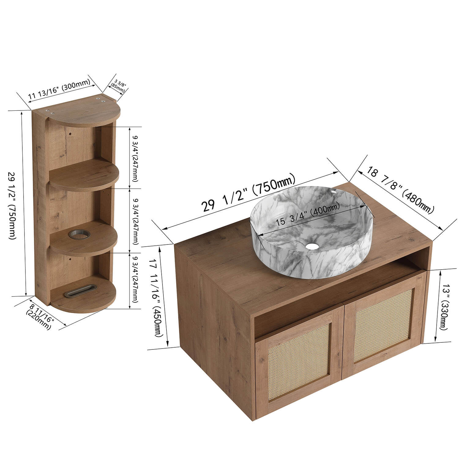 size of Floating Vanity and Wall Storage Cabinet