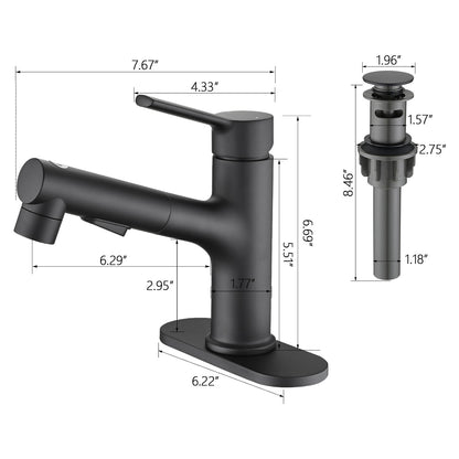 size of Matte Black Pull-Down Bathroom Faucet and drain
