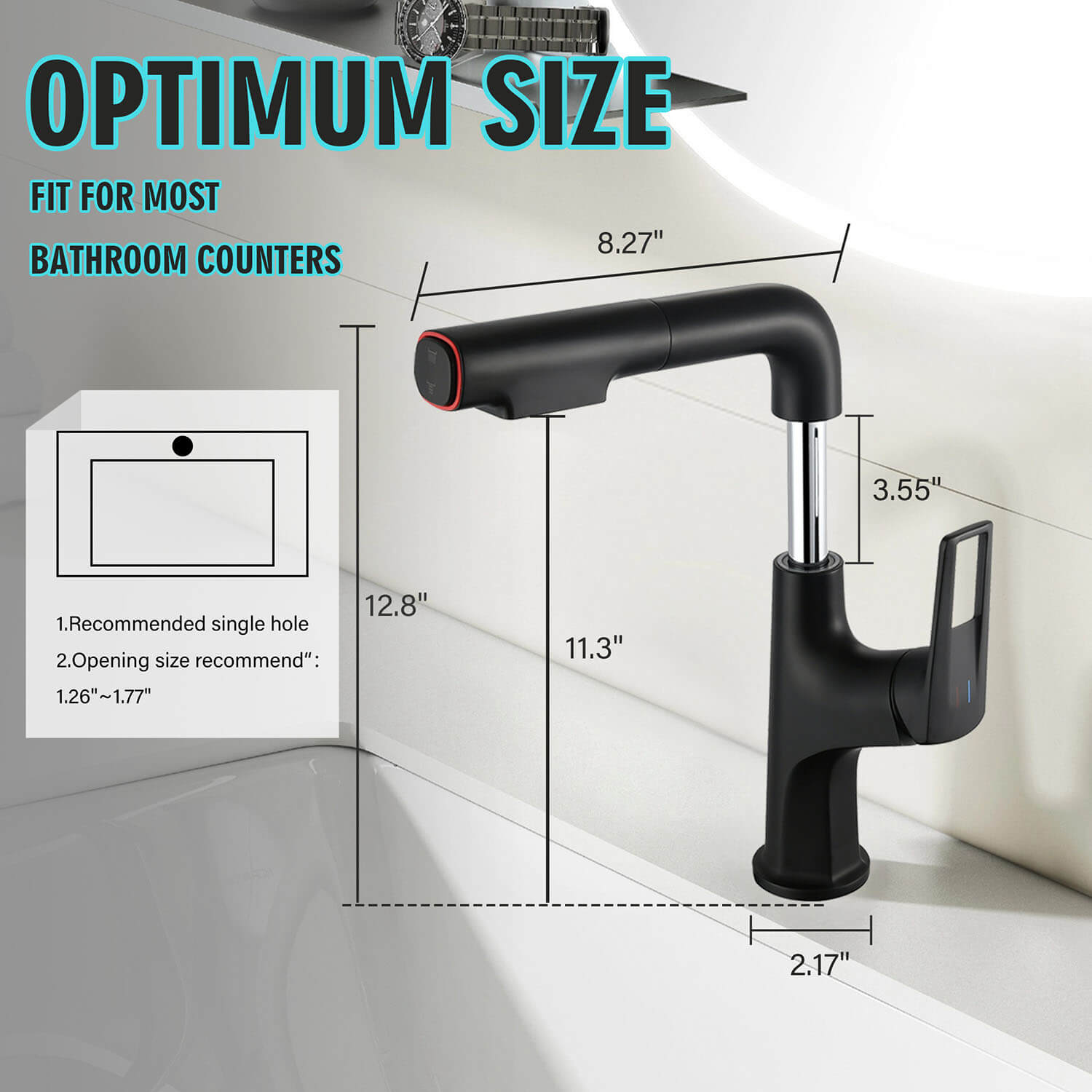size of Matte Black Single Hole Bathroom Faucet