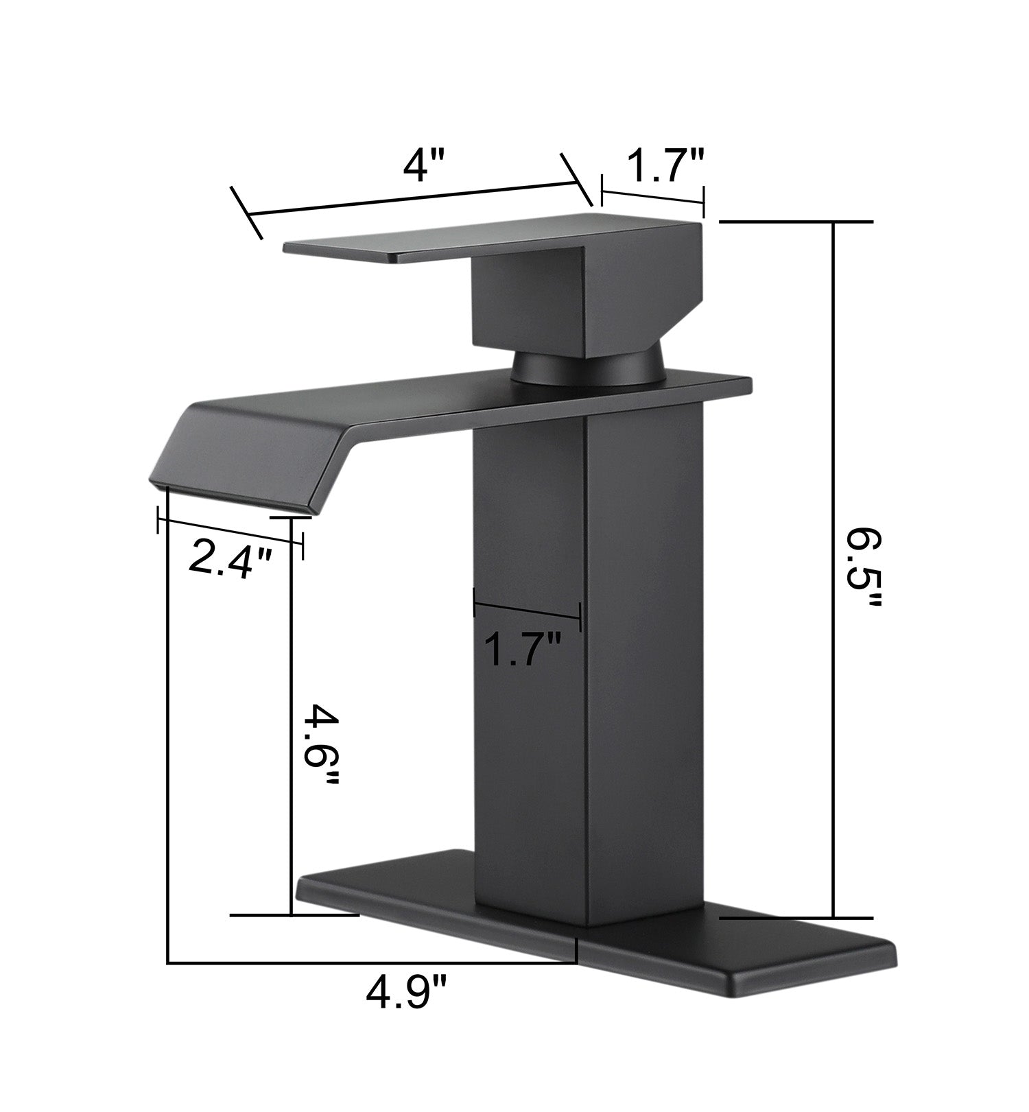 size of Matte Black Stainless Steel Waterfall Bathroom Faucet