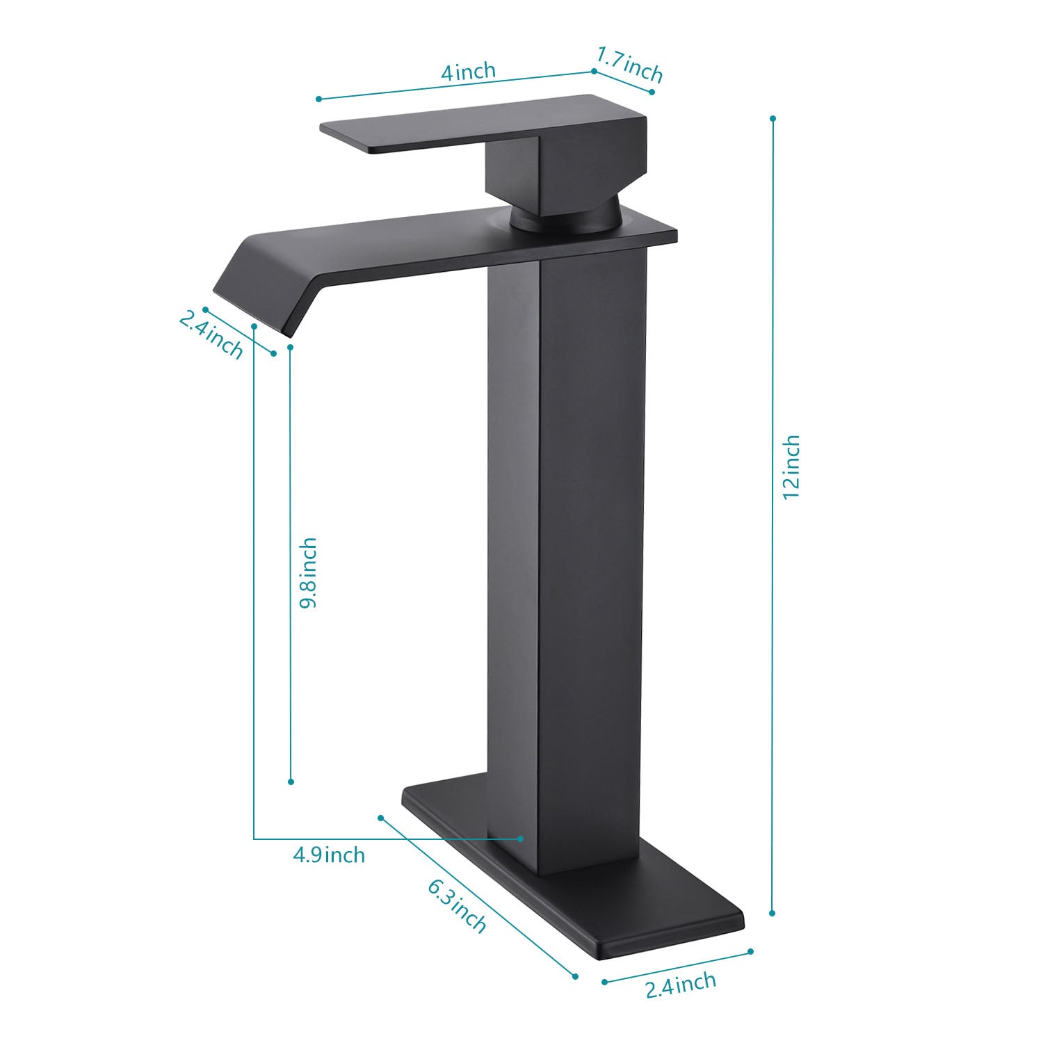size of Matte Black waterfall Bathroom Faucet with deck plate