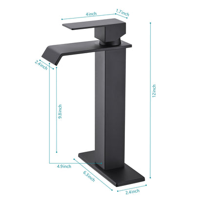 size of Matte Black waterfall Bathroom Faucet with deck plate