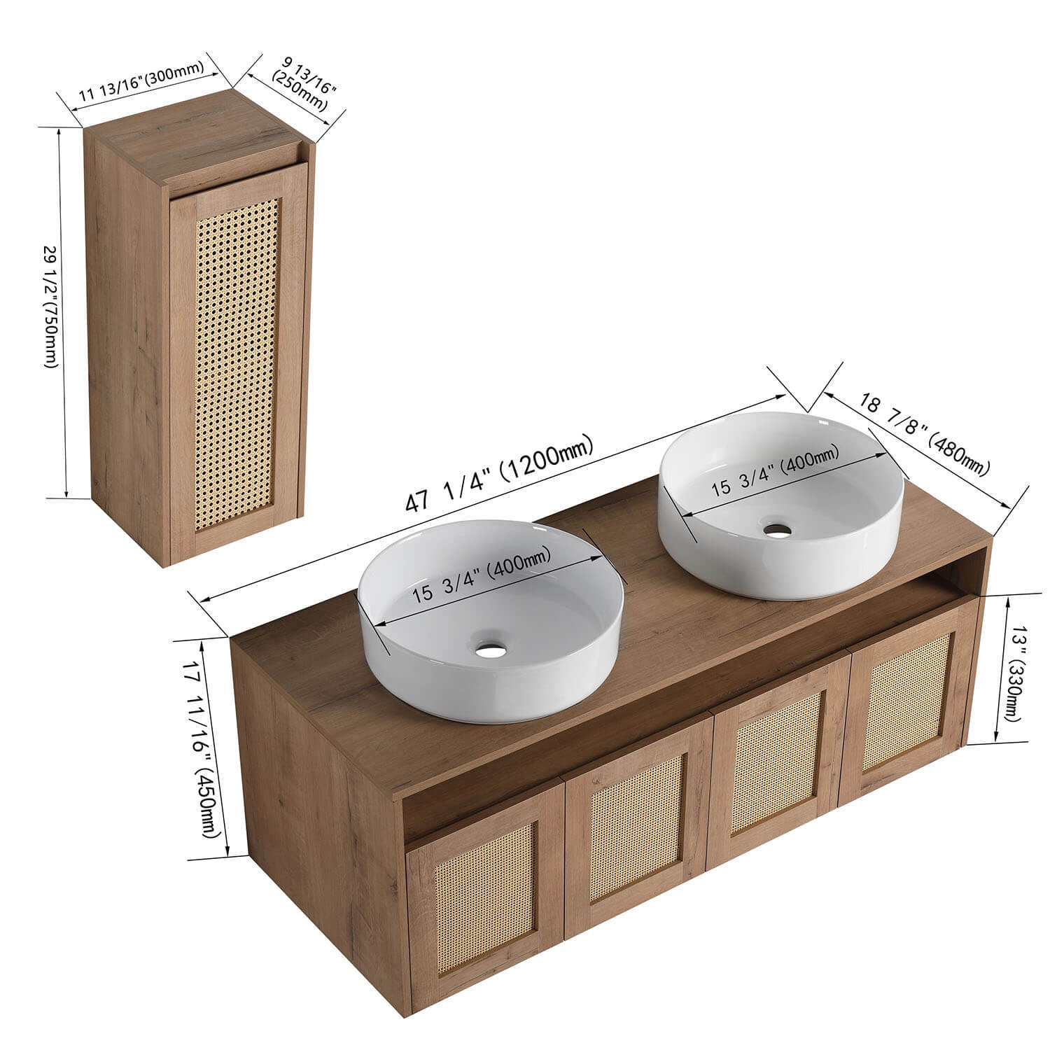 size of top view of 48 inch bathroom vanity