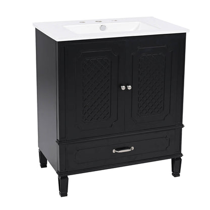 small space friendly black vanity with timeless European style