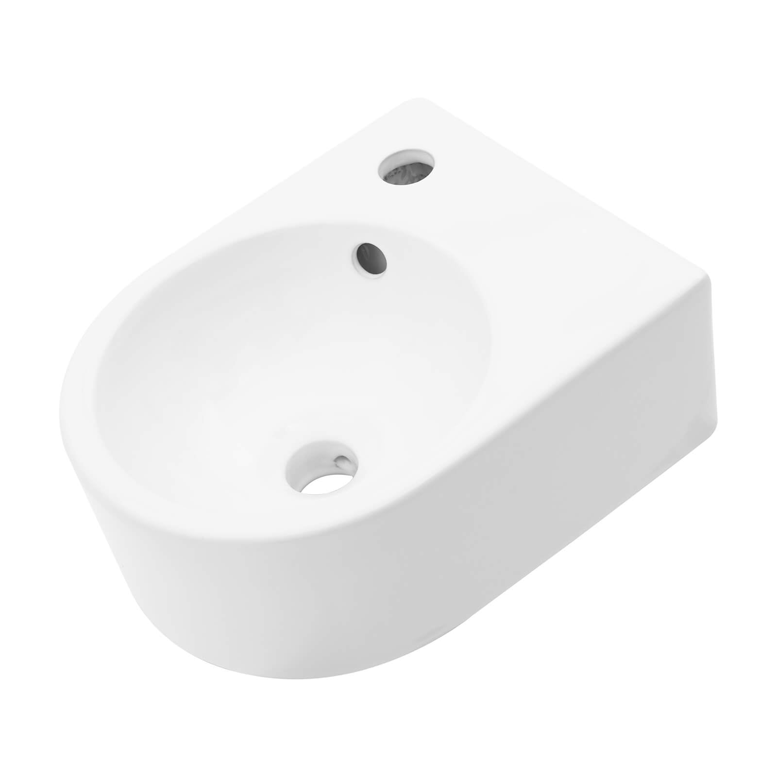 small white sink ideal for hallway vanities and tight bathrooms