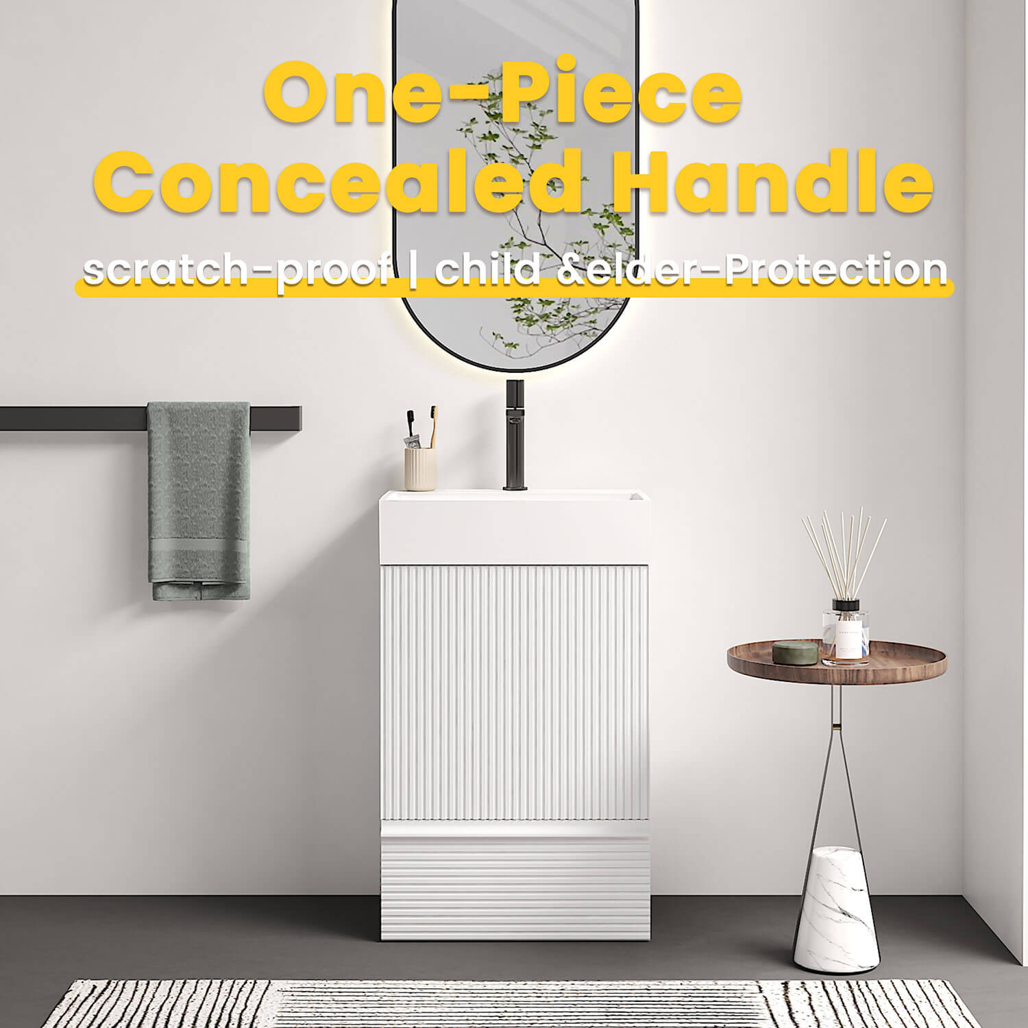 small bathroom storage vanity cabinet organized layout handleless door drawer