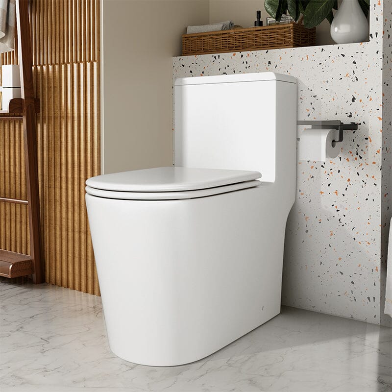 Modern Small One-Piece Floor Mount Toilet 1.1/1.6 GPF Dual Flush and Soft Close Seat