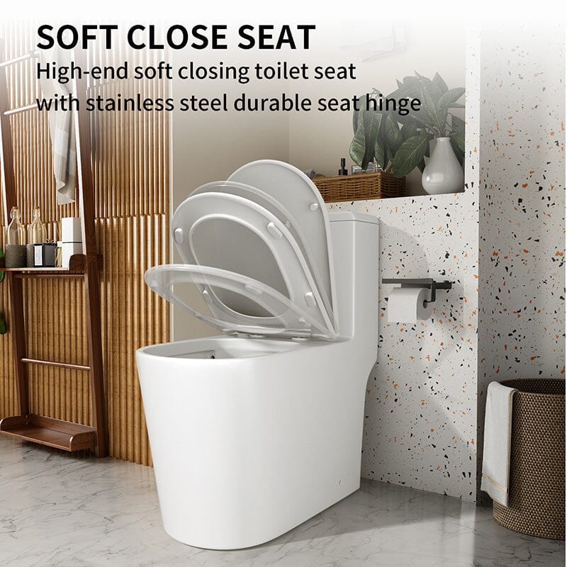 Modern Small One-Piece Floor Mount Toilet 1.1/1.6 GPF Dual Flush and Soft Close Seat