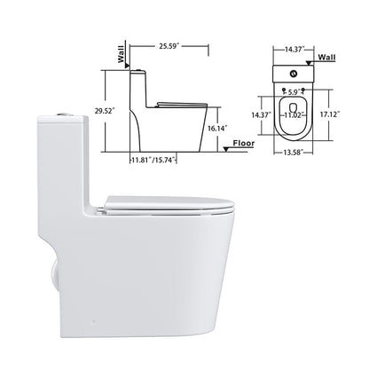 Modern Small One-Piece Floor Mount Toilet 1.1/1.6 GPF Dual Flush and Soft Close Seat